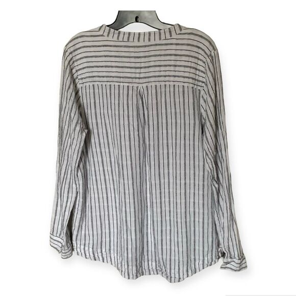 BKE Eased Black and White Striped Long Sleeve Cotton Tunic with Tie Size Large - Picture 2 of 9